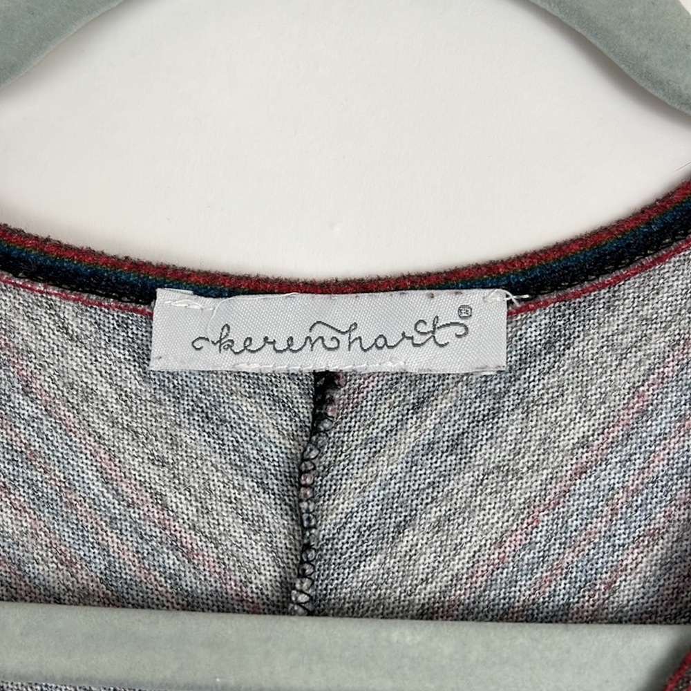 KAREN HART tunic striped blouse red, blue, and gray with scoop neck M - Picture 5 of 6